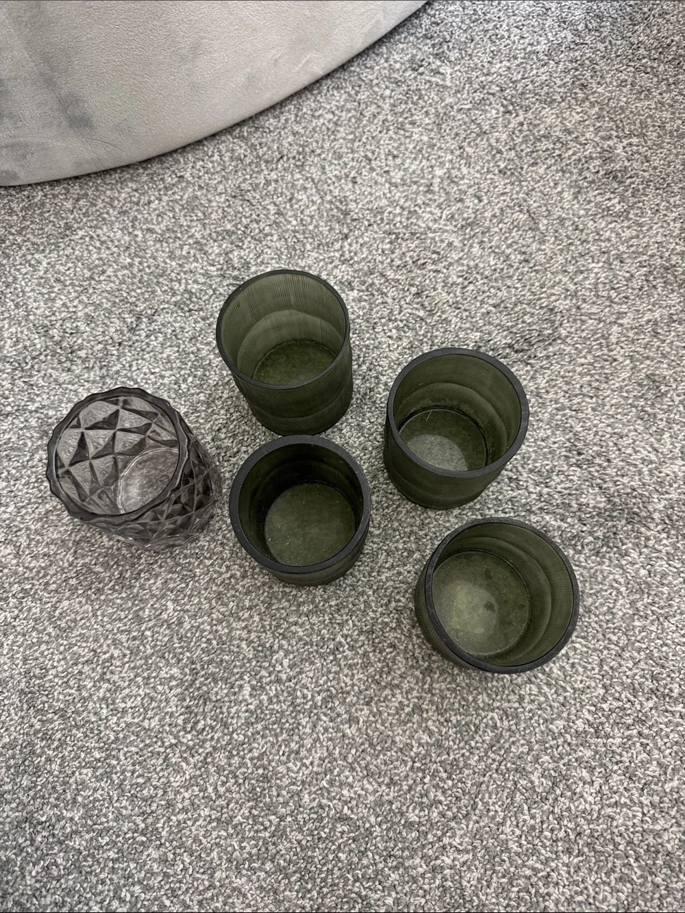 CB2 Olive Green Glass Candle Holders Set